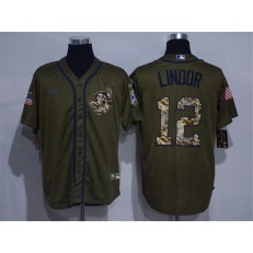 MLB Cleveland Indians #12 Francisco Lindor Olive 2020 Nike Cool Base Jersey