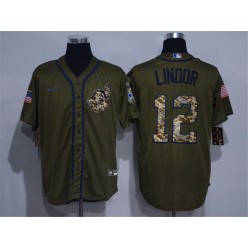 MLB Cleveland Indians #12 Francisco Lindor Olive 2020 Nike Cool Base Jersey