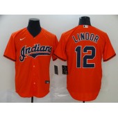 MLB Cleveland Indians #12 Francisco Lindor Orange 2020 Nike Cool Base Jersey