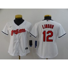 MLB Cleveland Indians #12 Francisco Lindor White Nike Women 2020 Cool Base Jersey