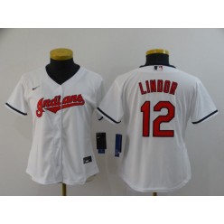 MLB Cleveland Indians #12 Francisco Lindor White Nike Women 2020 Cool Base Jersey