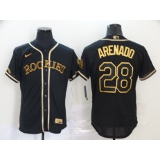MLB Colorado Rockies #28 Nolan Arenado Black Gold 2020 Nike Flexbase Jersey