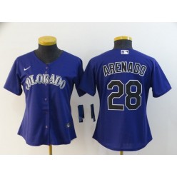 MLB Colorado Rockies #28 Nolan Arenado Purple Women 2020 Nike Cool Base Jersey