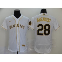 MLB Colorado Rockies #28 Nolan Arenado White Gold 2020 Nike Flexbase Jersey