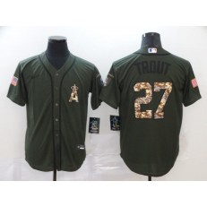 MLB Los Angeles Angels 27 Mike Trout Olive 2020 Nike Cool Base Jersey