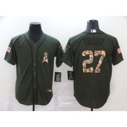 MLB Los Angeles Angels 27 Mike Trout Olive 2020 Nike Cool Base Jersey