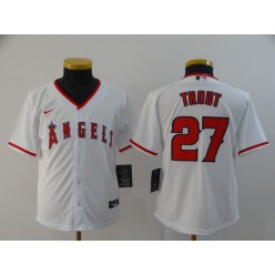 MLB Los Angeles Angels 27 Mike Trout White Youth 2020 Nike Cool Base Jersey
