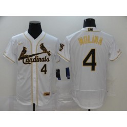 MLB St. Louis Cardinals #4 Yadier Molina White Gold Nike Flexbase Jersey