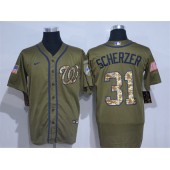 MLB Washington Nationals #31 Max Scherzer Olive 2020 Nike Cool Base Jersey