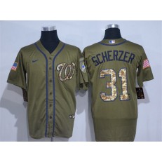 MLB Washington Nationals #31 Max Scherzer Olive 2020 Nike Cool Base Jersey