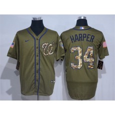 MLB Washington Nationals #34 Bryce Harper Olive 2020 Nike Cool Base Jersey
