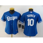 MLB Los Angeles Dodgers #10 Justin Turner Royal Women 2020 Nike Cool Base Jersey