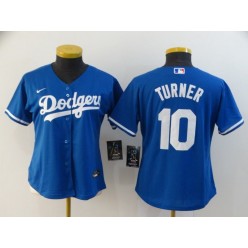 MLB Los Angeles Dodgers #10 Justin Turner Royal Women 2020 Nike Cool Base Jersey