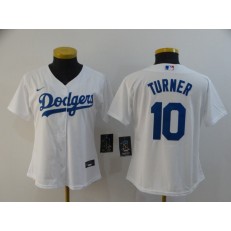 MLB Los Angeles Dodgers #10 Justin Turner White Women 2020 Nike Cool Base Jersey