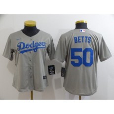 MLB Los Angeles Dodgers #50 Mookie Betts Gray Women 2020 Nike Cool Base Jersey