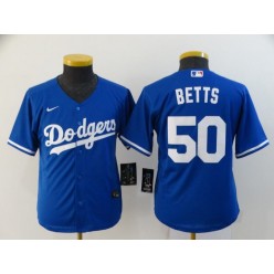 MLB Los Angeles Dodgers #50 Mookie Betts Royal Youth 2020 Nike Cool Base Jersey