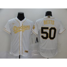 MLB Los Angeles Dodgers #50 Mookie Betts White Gold 2020 Nike Flexbase Jersey