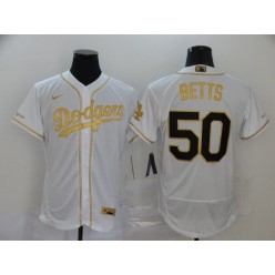 MLB Los Angeles Dodgers #50 Mookie Betts White Gold 2020 Nike Flexbase Jersey