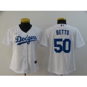 MLB Los Angeles Dodgers #50 Mookie Betts White Women 2020 Nike Cool Base Jersey