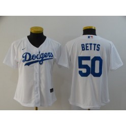 MLB Los Angeles Dodgers #50 Mookie Betts White Women 2020 Nike Cool Base Jersey
