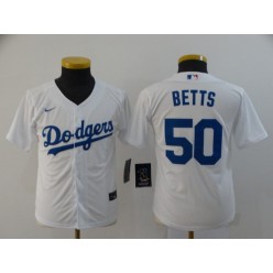 MLB Los Angeles Dodgers #50 Mookie Betts White Youth 2020 Nike Cool Base Jersey