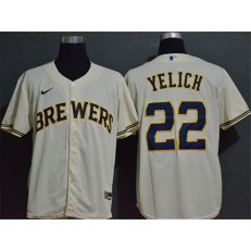 MLB Milwaukee Brewers #22 Christian Yelich Cream Nike 2020 Cool Base Jersey