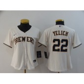 MLB Milwaukee Brewers #22 Christian Yelich Cream Women Nike 2020 Cool Base Jersey