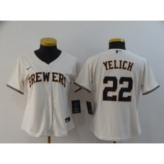 MLB Milwaukee Brewers #22 Christian Yelich Cream Women Nike 2020 Cool Base Jersey