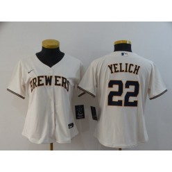 MLB Milwaukee Brewers #22 Christian Yelich Cream Women Nike 2020 Cool Base Jersey
