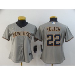 MLB Milwaukee Brewers #22 Christian Yelich Gray Women Nike 2020 Cool Base Jersey