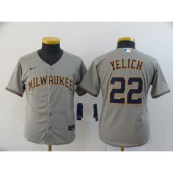 MLB Milwaukee Brewers #22 Christian Yelich Gray Youth Nike 2020 Cool Base Jersey