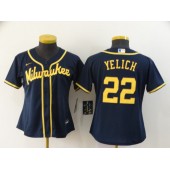 MLB Milwaukee Brewers #22 Christian Yelich Navy Women Nike 2020 Cool Base Jersey