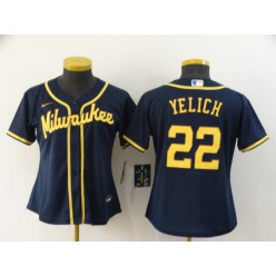 MLB Milwaukee Brewers #22 Christian Yelich Navy Women Nike 2020 Cool Base Jersey