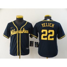MLB Milwaukee Brewers #22 Christian Yelich Navy Youth Nike 2020 Cool Base Jersey