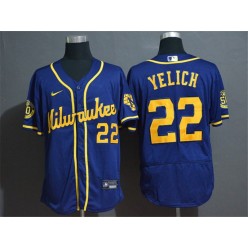 MLB Milwaukee Brewers #22 Christian Yelich Royal Nike 2020 Flexbase Jersey