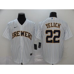 MLB Milwaukee Brewers #22 Christian Yelich White Stripe Nike 2020 Cool Base Jersey