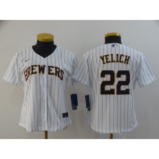 MLB Milwaukee Brewers #22 Christian Yelich White Women Nike 2020 Cool Base Jersey