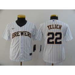 MLB Milwaukee Brewers #22 Christian Yelich White Youth Nike 2020 Cool Base Jersey