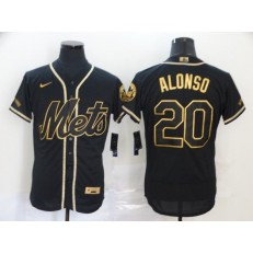 MLB New York Mets #20 Pete Alonso Black Gold 2020 Nike Flexbase Jersey