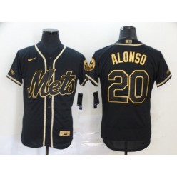 MLB New York Mets #20 Pete Alonso Black Gold 2020 Nike Flexbase Jersey