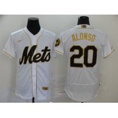 MLB New York Mets #20 Pete Alonso White Gold 2020 Nike Flexbase Jersey