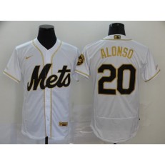 MLB New York Mets #20 Pete Alonso White Gold 2020 Nike Flexbase Jersey