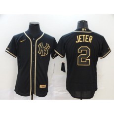 MLB New York Yankees #2 Derek Jeter Black Gold Nike Flexbase Jersey