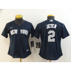 MLB New York Yankees #2 Derek Jeter Navy Women 2020 Nike Cool Base Jersey