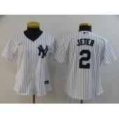MLB New York Yankees #2 Derek Jeter White Women 2020 Nike Cool Base Jersey