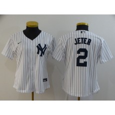 MLB New York Yankees #2 Derek Jeter White Women 2020 Nike Cool Base Jersey