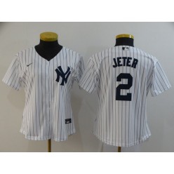 MLB New York Yankees #2 Derek Jeter White Women 2020 Nike Cool Base Jersey