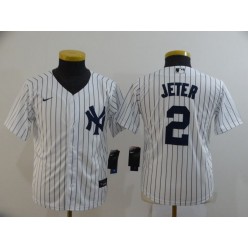 MLB New York Yankees #2 Derek Jeter White Youth 2020 Nike Cool Base Jersey