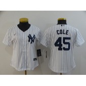 MLB New York Yankees #45 Gerrit Cole White Women 2020 Nike Cool Base Jersey