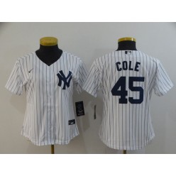 MLB New York Yankees #45 Gerrit Cole White Women 2020 Nike Cool Base Jersey